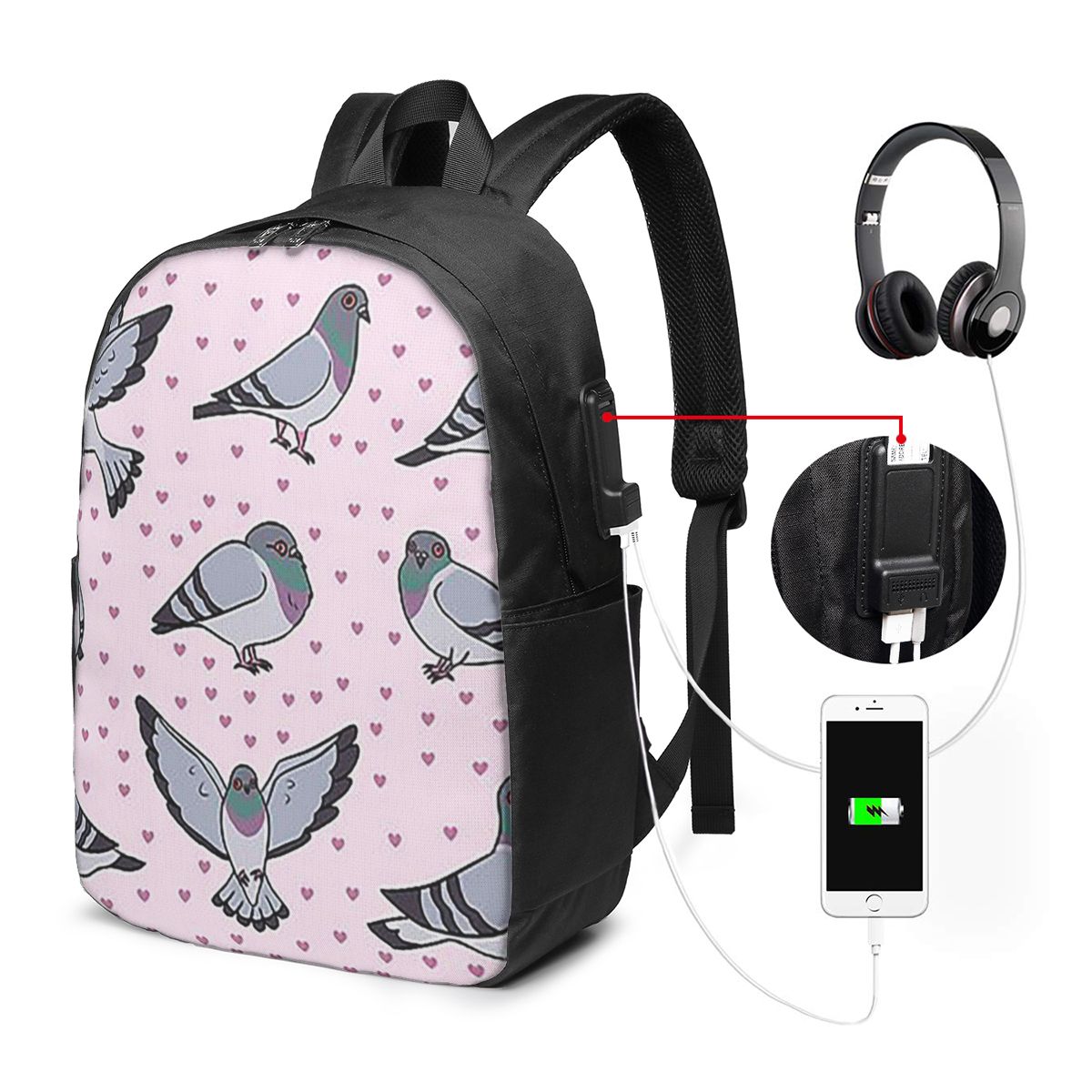 Women Bags Pack - Sevimli Karikatür Güvercinler Paketi Sırt Çantası