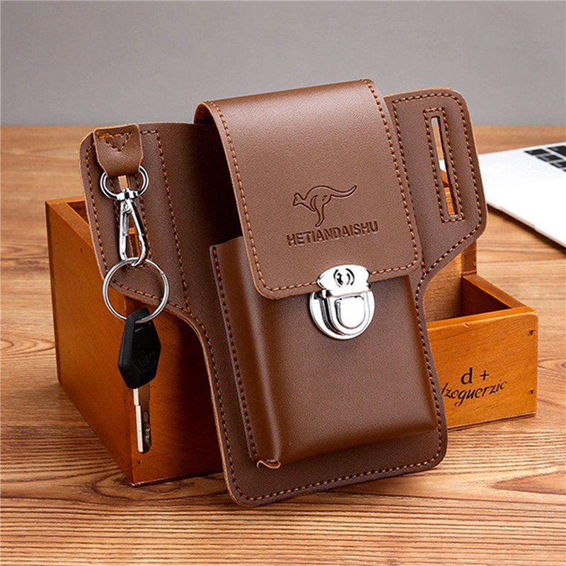 Saddle Bag Leather - Erkekler İçin Telefon Kemer Çantası, Cep